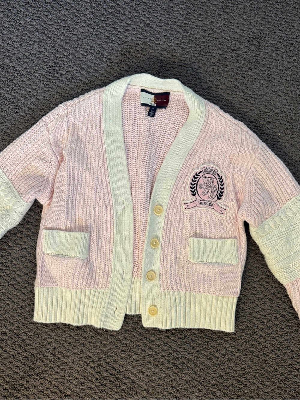 Tommy Hilfiger Light Pink and White Knit Cardigan Sweater